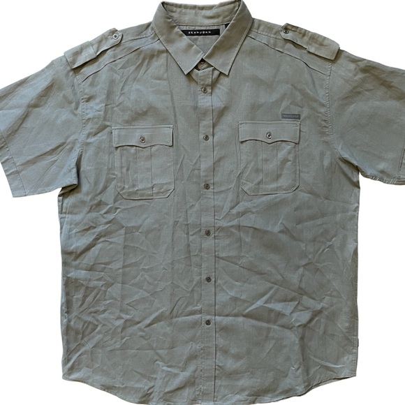 SEAN JOHN Mens 3XB Shirt Linen Short Sleeve Gray Button Up Big & Tall 3XL XXXL - Picture 2 of 9